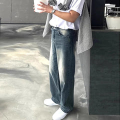 Autumn New Chic Men Straight Jeans Light Luxury Stylish Vintage Denim Pants Korean Style Urban Fashion Leisure Washing Trousers voguable
