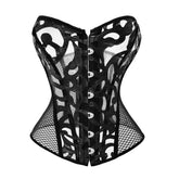 Voguable Steampunk Lace up Overbust Corset Top Black White Hollow Out Mesh Sexy Waist Trainer Bustier voguable