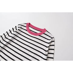 New Women Long Sleeve O Neck Striped Casual Knit Sweater