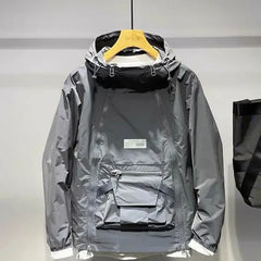 New Luxury Spring Autumn Men's Jacket Fashion Double Zip Hooded Outdoor Jacket Black Coat Pocket Sportswear voguable