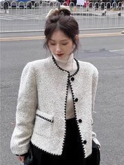 Voguable Jmprs Streetwear Sweet Tweed Jacket Women Fashion French Casual Faux Woolen Coat Autumn Winter Female Elegant Long Sleeve Jacket voguable