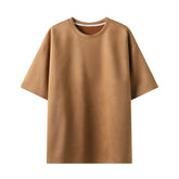 Summer Short-sleeved T-shirt Men Oversized Casual Suede T Shirt Men Streetwear Loose Solid Color O-neck Tshirt Mens Top M-3XL voguable
