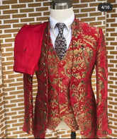 Voguable Floral Men Suits for Wedding with Stand Collar Formal Groom Tuxedo 3 Pieces Custom Made Formal Fashion Jacket with Pants Vest voguable