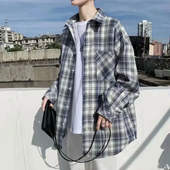 Spring Autumn New Fashion Turn-down Collar Long Sleeve Plaid Blouse Men's Clothing Korean All-match Simplicity Button Y2K Shirts voguable