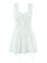 Voguable Summer French Solid All Match Sweet V Neck Sleeveless Slim Waist Folds Lace-up Dresses voguable