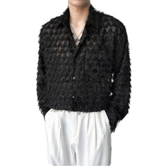 Voguable Sleeve Shirt Spring 2024 Trendy Men's Casual Long Solid Color Elegant Splicing Tassel Niche Design Fashion Tops voguable