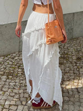 Voguable Y2K Vintage White Long Skirt Elegant Ruffled Design Slit Low Rise Tie Up Fairycore Skirt Women's Fashion Loose Boho Skirt Chic voguable