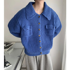 Voguable Winter Thick Cardigan Sweater Men Warm Fashion Short Sweater Coat Men Korean Loose Lapel Sweater Cardigan Men Jumper Clothes voguable