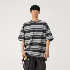 Mens Striped Short Sleeve Tshirt Cotton Loose Fit Breathable Summer Casual Tee Moisture Wicking Soft Comfort Relaxed Fit voguable