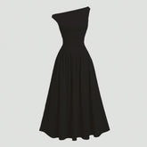 Dresses Summer French Plain Asymmetrical Folds Sleeveless One-Shoulder Draped Midi Basics Dresses For Women voguable