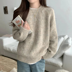 Casual Autumn Winter New Women Sweater Korean Fashion Lazy Wind Solid O-Neck Loose Long Sleeve Pullovers Knitted Tops voguable