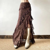 Design Sense Vintage Vintage Style Ruffled Cake Slit Skirt for Women voguable