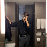 Unisex Loose Blue Shirt, Casual Solid Color Long-Sleeved Top,Men's Japanese/Korean Style Outdoor Camping Thin Coat Oversized voguable