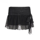 Voguable Women Polka Dot Ribbon Short Skirt Retro Sweet Design Korean High Street Fashion Basic Versatile Mini Skirt voguable