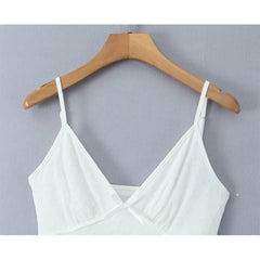 Sexy Women Flocking Polka Dot Mesh Dress Summer Lady Thin Straps V Neck A-line Sling Mini Dress White Robe voguable