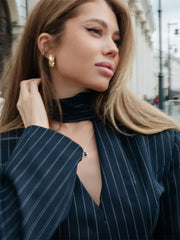 Elegant Female Striped Suit Coat For Women Scarf Lace-Up Patchwork V-Neck Long Sleeve Luxury Outwear Female Jackets Coat voguable