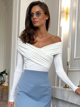 Voguable Fashion Cross V Neck Tops for Women Off Shoulder Sexy Long Sleeves T-Shirt Streetwear Ladies Black Slim Tee Shirt Korea voguable