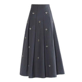 French Solid Ruffled Skirt Diamonds For Women High Wasit Causal Loose Mid Length Skirts Female Fashion New voguable