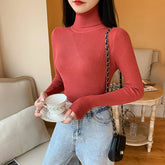 2024 Autumn Winter Women Long Sleeve Knitted Foldover Turtleneck Ribbed Pull Sweater Soft Warm Femme Jumper Pullover Clothes voguable