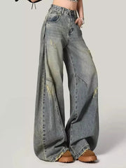 Women Y2K Hole Jeans Streetwear American Retro High Waist Loose Denim Pants Casual Hip Hop Vintage Pockets Lady Gothic Trousers voguable