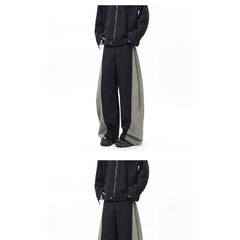 Voguable Men's Panel Wide-Leg Pants Contrast Herringbone Side Stripe Baggy Fit voguable