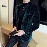 Voguable Autumn New Velvet Jacket Men's Blazer Business Fashion Hot Stamping Printed Suit Jacket High-quality Luxury Dress Suit voguable