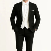 Voguable Men Suit 3 Piece With Lapel Single Button Slim For Wedding Banquet Birthday Party Business Casual Black Jacket Pants White Vest voguable