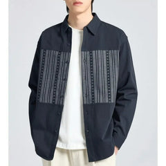 Voguable Spring New Korean Trendy Simple Drape Striped Long Sleeved Coat Shirts Men Lapel Buttons Patchwork Vintage Casual Versatile Tops voguable