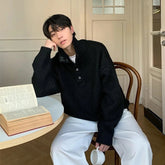 Korean Fashion Men Henry Sweaters Light Luxury Solid Color Long Sleeve Knitwear Premium Quality Button-down Knit Pullover M-3XL voguable