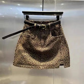 Voguable Sexy Leopard Denim Skirt Women High Waist A Line Hottie Fall Winter Mini Skirts American Vintage Y2K Streetwear Simple Skirts voguable