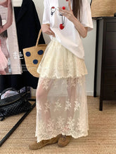 French Elegant Lace Midi Skirts Women Summer New Chic Patchwork Mesh Y2K Female High Waist Jacquard All Match A Line Skirts voguable