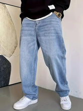Voguable Mens' Fashionable Straight Leg Jeans - Loose Fit, Casual Trend, Hip-Hop Street Dance Inspired, Skateboard Cycling Sports Style voguable
