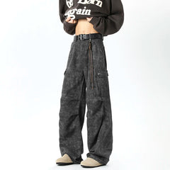 Marbling Cargo Jeans Pants New American Mainstream Hip Hop Skateboard Men Women Streetwear Gothic High Street Super Loose Jeans