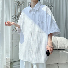 Summer Short Sleeved Shirt Men White Casual Shirt Men Streetwear Loose Pleated Shirt Mens Ice Silk Shirts Large Size 5XL voguable