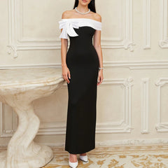 Women's Dresses All Season Korean Elegant Bowknot Raglan Sleeve Boat Neck Maxi Lettuce Trim Sweet Dating Dresses voguable