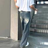 Autumn New Chic Men Straight Jeans Light Luxury Stylish Vintage Denim Pants Korean Style Urban Fashion Leisure Washing Trousers voguable