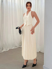 Summer new suit vest single breasted suit skirt lapel top fashion pleated skirt voguable