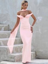 Elegant Off-shoulder Backless Sexy Maxi Dress Women Gown Fashion Scarf Collar Sleeveless Bodycon Club Party Long Dress voguable