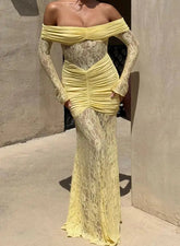 Voguable Spring/Summer New Women's Fashion, Sexy, Elegant Lace One Piece Collar Splicing Hollow Out Dress Women's Wear voguable