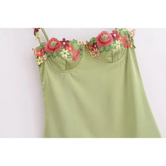 YENKYE New Fashion Women Floral Embroidery Sling Mini Sexy Dresses Summer Party Robe voguable