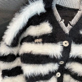 Sweater Cardigans Imitate Mink Wool Striped Woman Top Autumn Winter Knitted Korean Oversize Long Sleeve Elegance Sweet OL Casual voguable