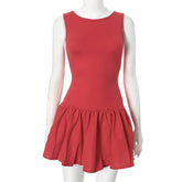 Voguable High Waisted Sleeveless Splicing Dress For Women Solid Color Pleated Round Neck Clubs Party Summer New Slim Mini Dress lollapalooza outfit spring outfits voguable