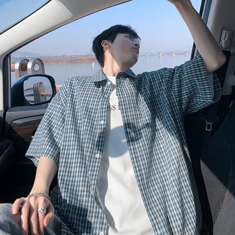 Summer Short Sleeved Shirt Men Retro Plaid Shirt Mens Streetwear Korean Loose Casual Shirt Man Fashion Shirts Large Size 4XL voguable