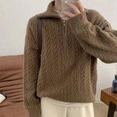Voguable Autumn Oversize Knitted Sweater Women New Vintage Pullover Baggy Long Sleeve Zipper Sweaters Lady Half High Collar Korean voguable