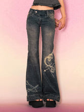 Voguable Y2K Low Rise Flare Jeans for Woman Streetwear Aesthetic Print Jean Pants Vintage Washed Denim Trouser Grunge Fairycore voguable
