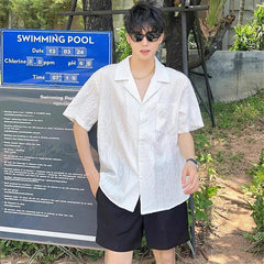 Summer Men's Clothing Light Luxury Jacquarded Suit Collar Shirts Streetwear Button-down Short Sleeve Retro Leisure Fashion M-3XL voguable