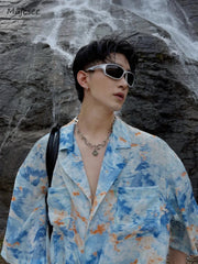 Printed Shirts Men Summer Cool Vitality Fashion Handsome Daily Streetwear Chinese Style Leisure Advanced Workout Lapel Ins voguable