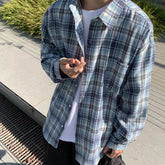 Autumn Long Sleeved Shirt Men Oversized Fashion Retro Plaid Shirt Men Streetwear Korean Loose Casual Shirts Mens Vintage Shirt voguable