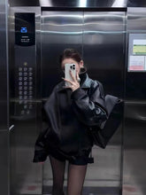 Black Pu Leather Coats Women Y2K Fashion Streetwear Loose Motorcycle Jacket Autumn American Female Lapel All Match Outwear voguable