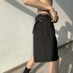 Summer Grey/Black Suit Shorts Men Fashion Society Mens Dress Shorts Korean Style Loose Straight Shorts Mens Casual Shorts M-XL voguable